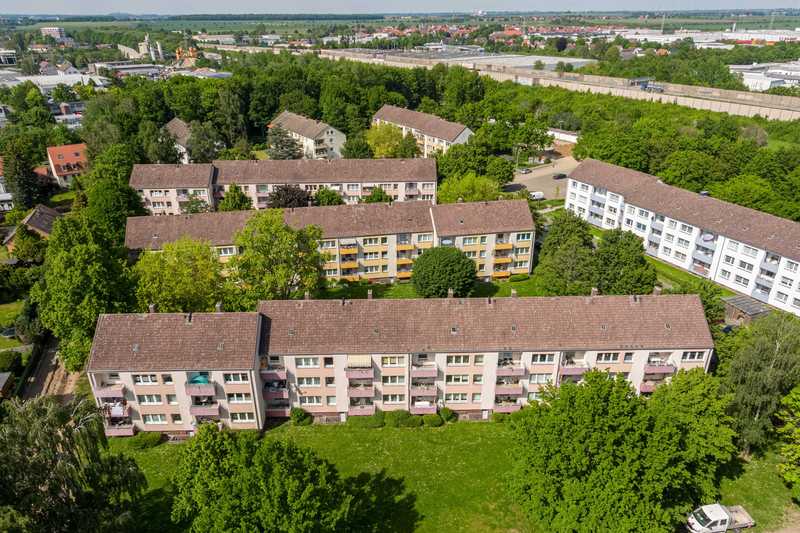 Luftaufnahme der Wohnungen in Hildesheims Stadtteil Stadtfeld
